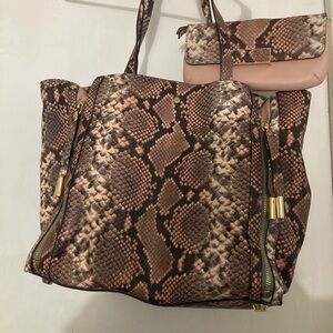 G.I.L.I. Brown Snake Print Tote with Gold Details with Clutch.